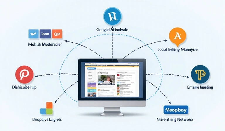 Gráfico que muestra la interacción de cookies de terceros con un sitio web, representando servicios como Google Analytics y redes sociales.